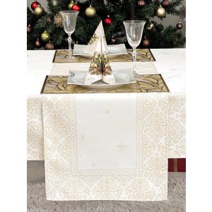 ARANY LUREX ASZTALI FUTÓ, BAROKK MINTÁS, 44X140 CM