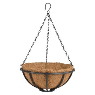   Felakasztható fém virágkosár, kókuszrost betéttel, 31 cm átmérőjű