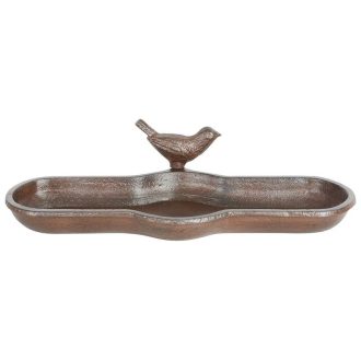   Öntöttvas madáritató és -etető tál, kismadár dekorációval, 29,5 cm