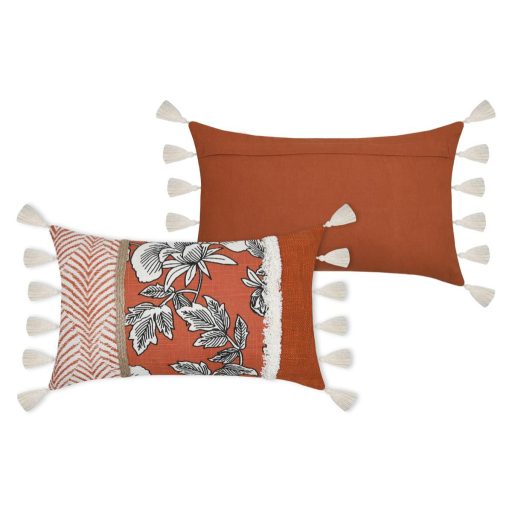 Galicia terrakotta színű, boho stílusú, rojtos párna töltettel