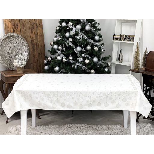 Ezüst lurex asztalterítő, gömb mintás, 137x180 cm