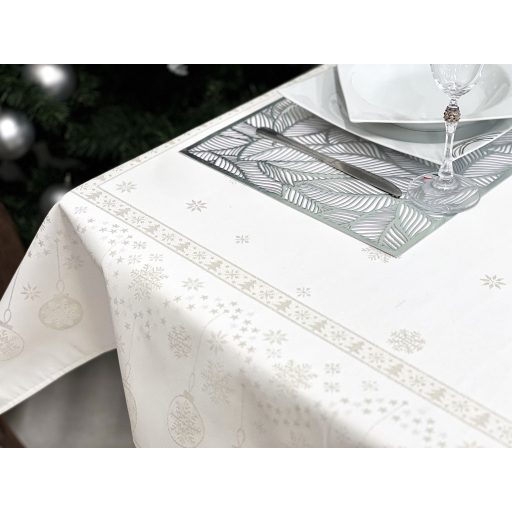 Ezüst lurex asztalterítő, gömb mintás, 137x180 cm