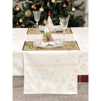 Arany lurex asztali futó, gömb mintás, 44x140 cm