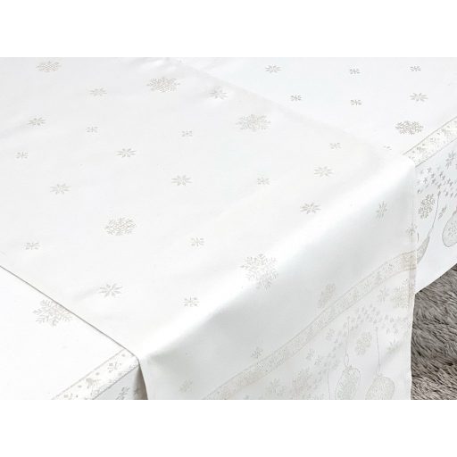 Ezüst lurex asztali futó, gömb mintás, 44x140 cm