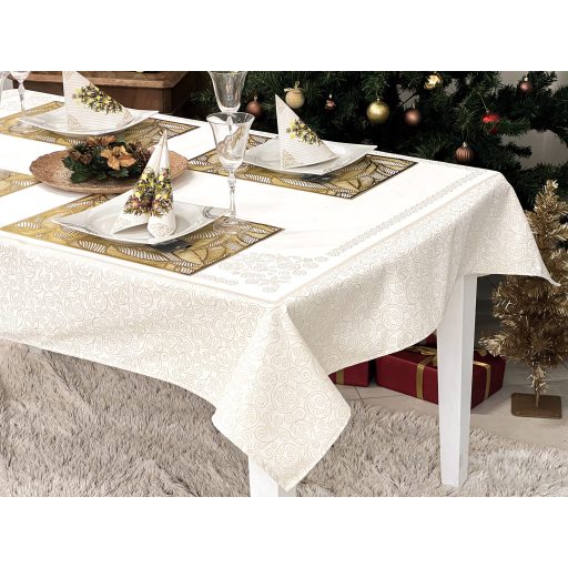 Arany lurex asztalterítő, karácsonyfa mintás, 137x180 cm