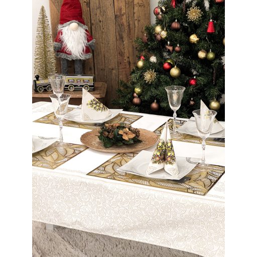 Arany lurex asztalterítő, karácsonyfa mintás, 137x180 cm