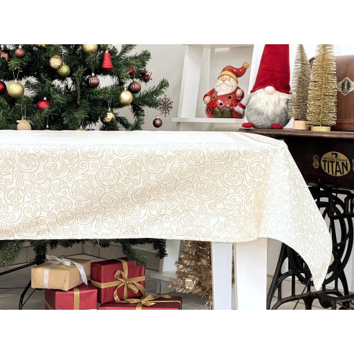 Arany lurex asztalterítő, karácsonyfa mintás, 137x180 cm