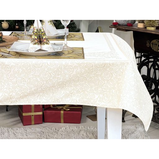 Arany lurex asztalterítő, karácsonyfa mintás, 137x240 cm