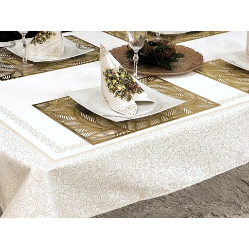 Arany lurex asztalterítő, karácsonyfa mintás, 137x240 cm