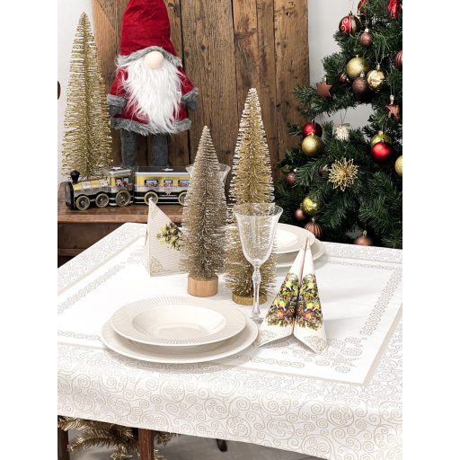 Arany lurex asztalterítő, karácsonyfa mintás, 96x100 cm