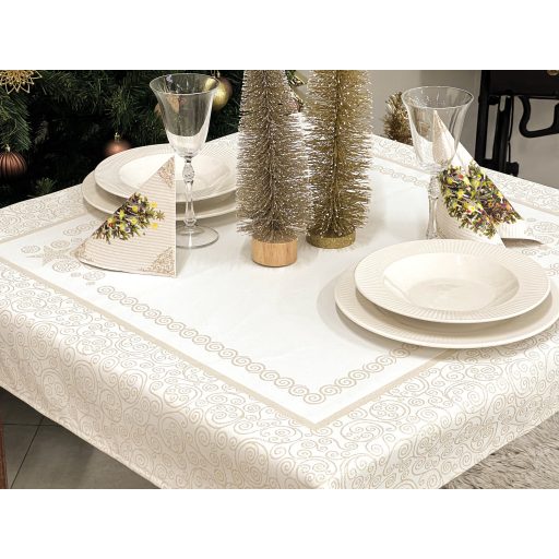 Arany lurex asztalterítő, karácsonyfa mintás, 96x100 cm
