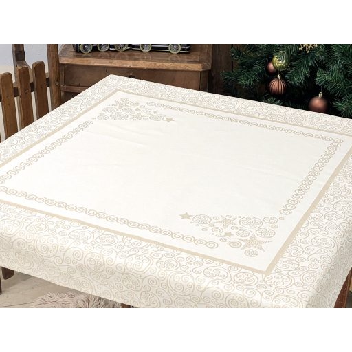Arany lurex asztalterítő, karácsonyfa mintás, 96x100 cm