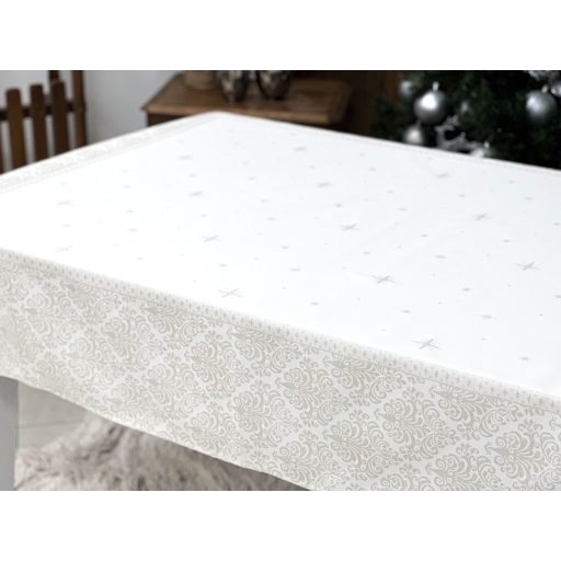 Ezüst lurex asztalterítő, barokk mintás, 137x180 cm