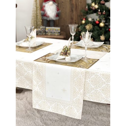 Arany lurex asztali futó, barokk mintás, 37x100 cm