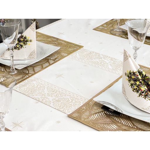 Arany lurex asztali futó, barokk mintás, 37x100 cm