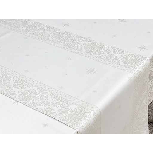 Ezüst lurex asztali futó, barokk mintás, 37x100 cm