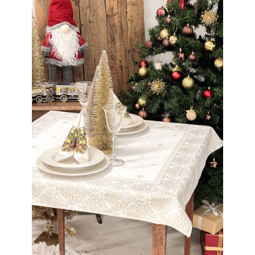 Arany lurex asztalterítő, barokk mintás, 96x100 cm