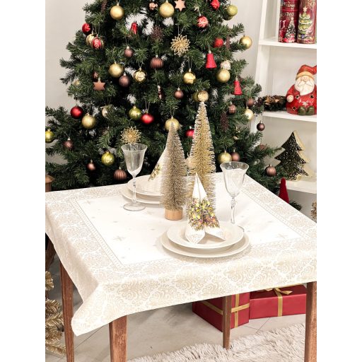 Arany lurex asztalterítő, barokk mintás, 96x100 cm