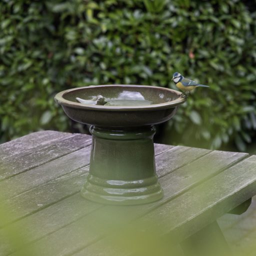 Kerámia madáritató és etető állvány, zöld, 29 cm átmérőjű