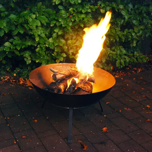 Fém tűzrakó tál állvánnyal, fekete, 59 cm átmérőjű