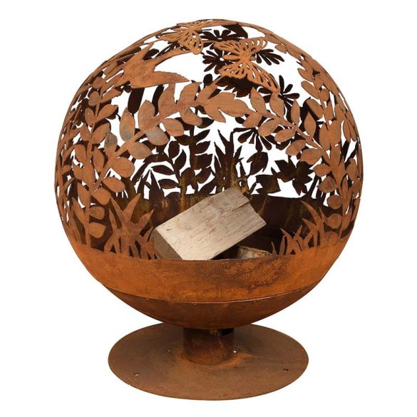 Rusztikus stílusú tűzrakó gömb, virág mintával, 58 cm átmérőjű