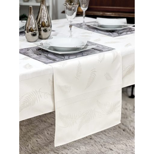 Ezüst lurex asztali futó, páfrány mintás, 37x100 cm
