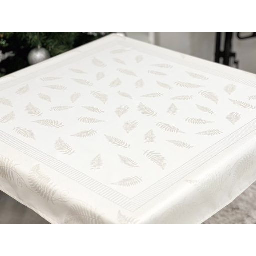 Ezüst lurex asztalterítő, páfrány mintás, 96x100 cm