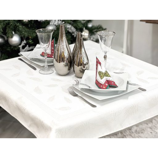 Ezüst lurex asztalterítő, páfrány mintás, 96x100 cm