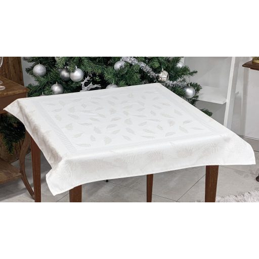 Ezüst lurex asztalterítő, páfrány mintás, 96x100 cm