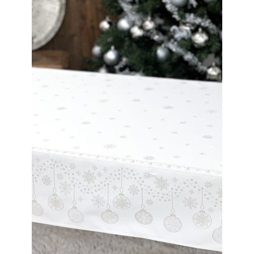 Ezüst lurex asztalterítő, gömb mintás, 96x100 cm