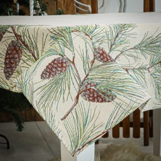   Fenyőerdő (tobozos) asztalterítő, 137x240 cm, ezüst lurex