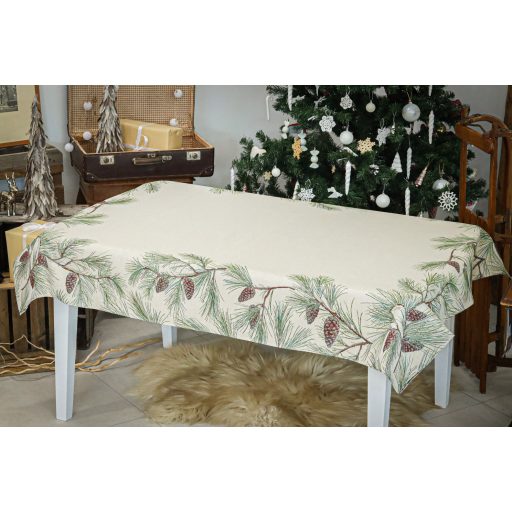 Fenyőerdő (tobozos) asztalterítő, 137x240 cm, ezüst lurex