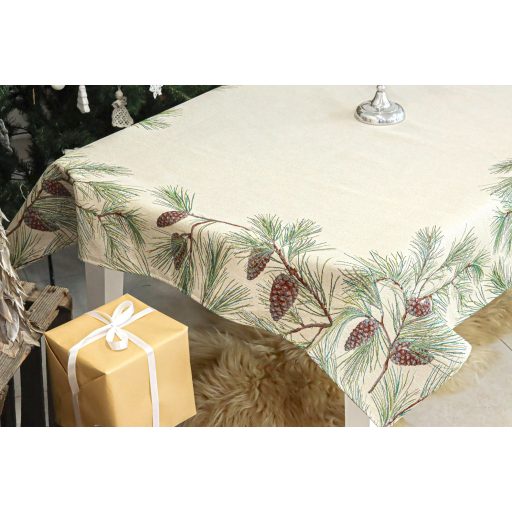 Fenyőerdő (tobozos) asztalterítő, 137x240 cm, ezüst lurex