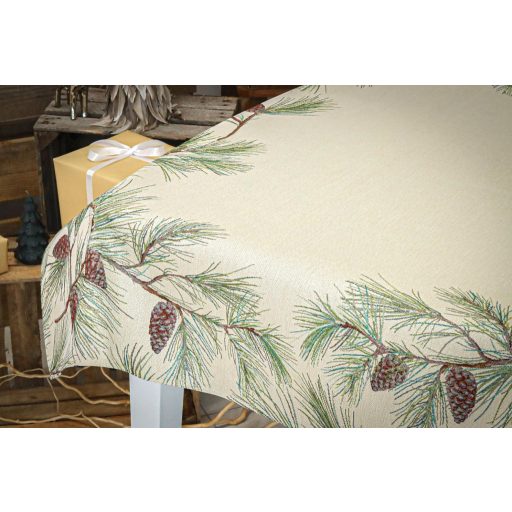 Fenyőerdő (tobozos) asztalterítő, 137x240 cm, ezüst lurex