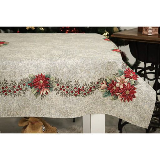 Nikolaus mikulásvirágos asztalterítő, 137x240 cm, ezüst lurex