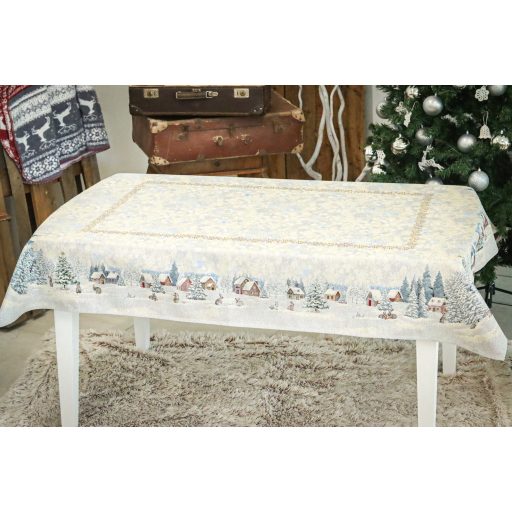 White forest nyuszik a hóban asztalterítő, 137x180 cm, ezüst lurex