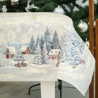  White forest nyuszik a hóban asztalterítő, 137x240 cm, ezüst lurex