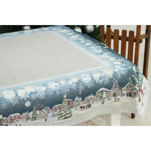 Frosty karácsonyi hóemberes asztalterítő, 137x240 cm, ezüst lurex