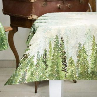   Golden forest fenyőfás asztalterítő, 137x180 cm, arany lurex