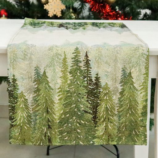 Golden forest fenyőfás asztali futó, 44x140 cm, arany lurex