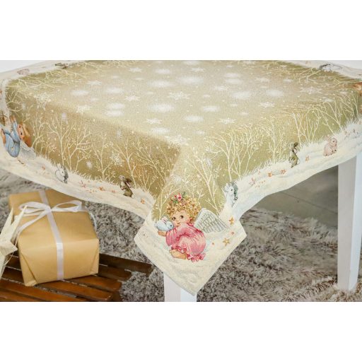 Angyalka a hóban asztalterítő, 96x100 cm, arany lurex