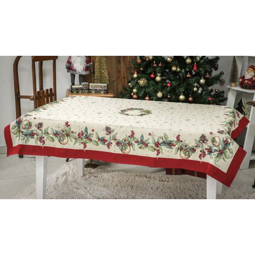 Berry ünnepi, bogyós asztalterítő, 137x180 cm, ezüst lurex