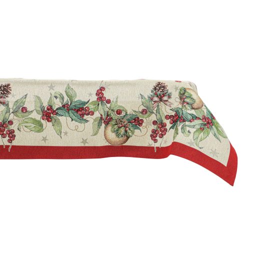 Berry ünnepi, bogyós asztalterítő, 137x180 cm, ezüst lurex