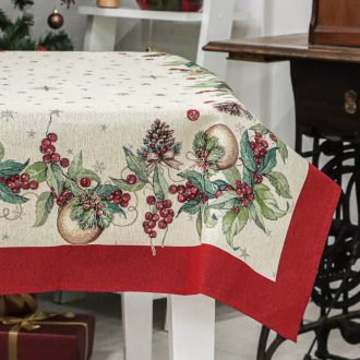   Berry ünnepi, bogyós asztalterítő, 137x240 cm, ezüst lurex