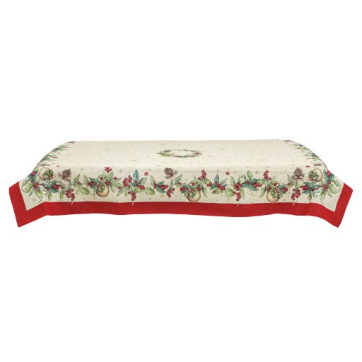 Berry ünnepi, bogyós asztalterítő, 137x240 cm, ezüst lurex