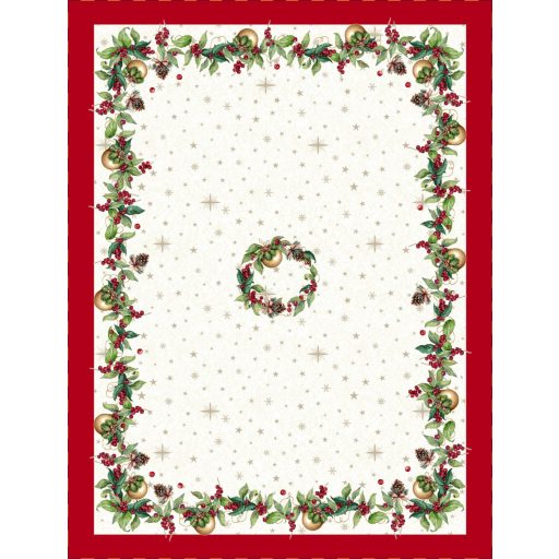 Berry ünnepi, bogyós asztalterítő, 137x240 cm, ezüst lurex