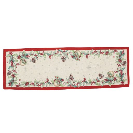 Berry ünnepi, bogyós asztali futó, 44x140 cm, ezüst lurex