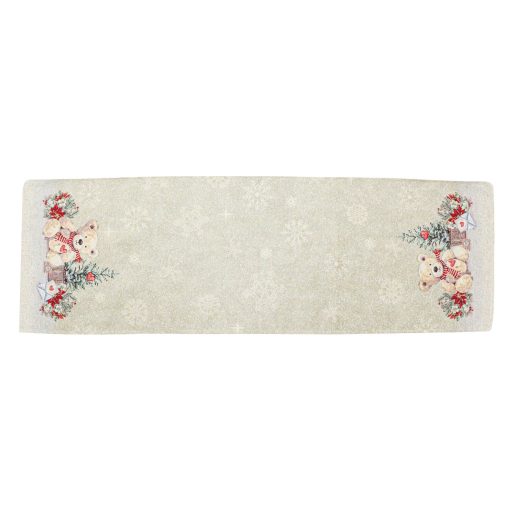 Mackós, karácsonyi asztali futó, 44x140 cm, ezüst lurex