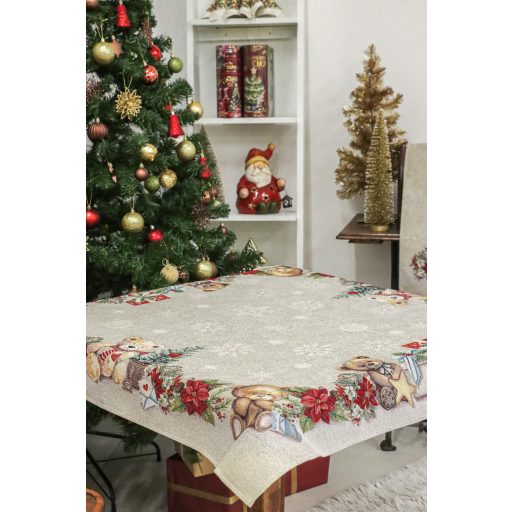 Mackós, karácsonyi asztalterítő, 96x100 cm, ezüst lurex