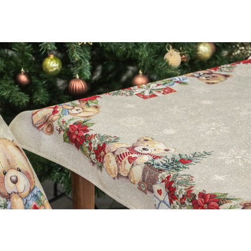 Mackós, karácsonyi asztalterítő, 96x100 cm, ezüst lurex